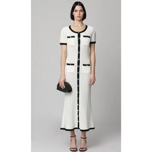 Self Portrait Crochet Midi Dress in White & Black L